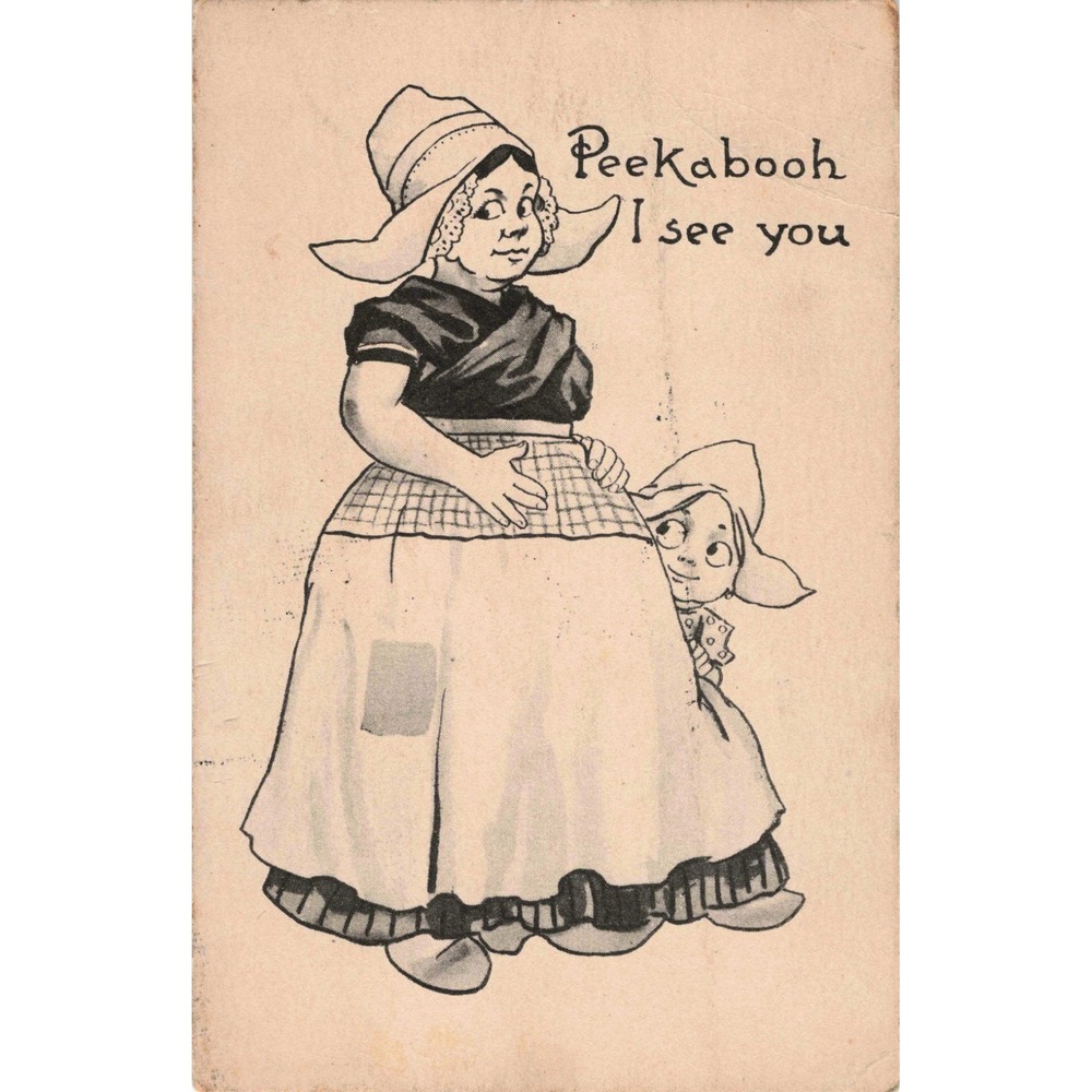 Antique 1913 RPPC Peekabooh I See You Postcard Dutch Bonnet Chicago - Picture 1 of 2